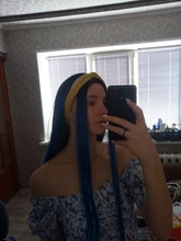 Blue Wig Synthetic-Wigs Heat-Resistant-Fiber Middle-Part Linghang Black Natural Straight