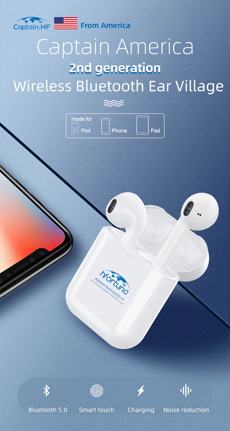 Captain HF Bluetooth Headphones Wireless Bluetooth Earbuds Stereo Earphone Taiwan Chip with additional GIFTBluetooth 5.0