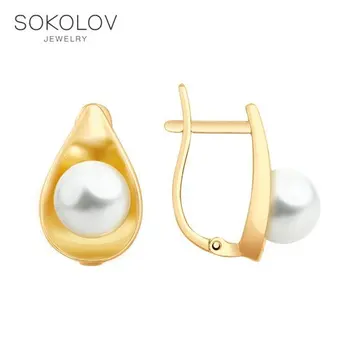 

Drop Earrings with stones SOKOLOV gold with pearls, fashion jewelry, 585, women's male, long earrings