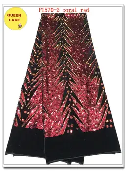 

High Quality African Velvet Tulle Lace Sequins African Lace Fabrics Aso Ebi For Wedding Party Dress