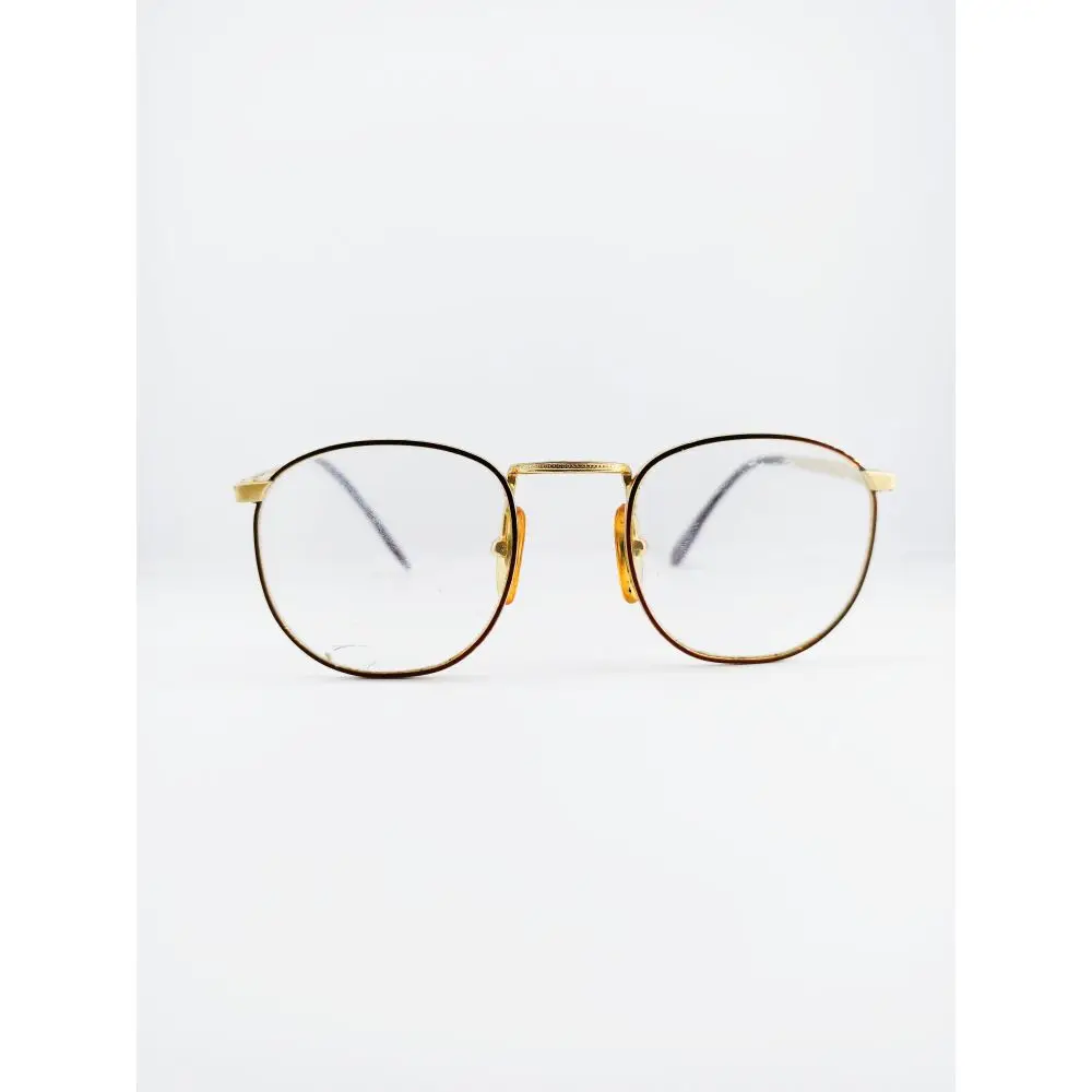 

Vintage round eyeglasses frame Gold and brown color prescription round glasses frame Giorgio tesino brand man women eyewear