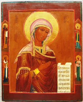 

The icon of the Mother of God is made of deisussian China. With upcoming Saints Mikhail, fe