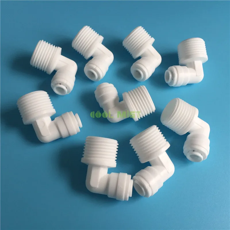 H176 1/4" OD Hose Convert to 1/2" or 1/4'' Male Thread 90 Degree Fittings Plastic Quick Connectors for Misting System 5Pcs/pack |
