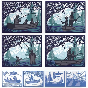 

11pcs/set Layered Fishing Father Son Frame Metal Cutting Dies Stencils For DIY Scrapbooking Decoration Embossing Cards Craft2020