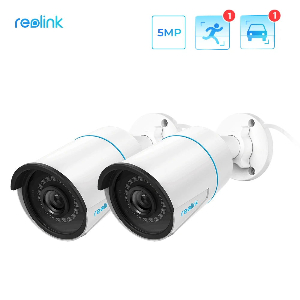 [2Pack] Reolink Smart Security Camera 5MP Outdoor Infrared Night Vision Cam Featured with Human/Vehicle Detection RLC-510A