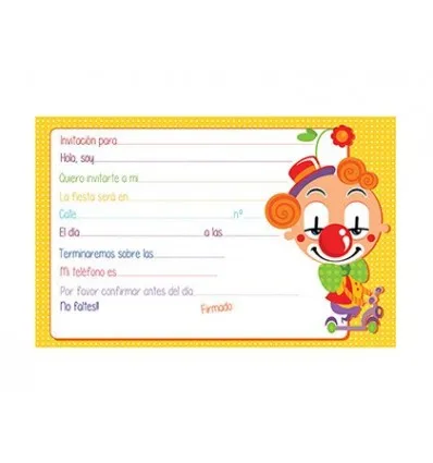  INVITATION TO MY PARTY ARGUVAL CLOWN BLISTER 12 PCS - 4000349293352