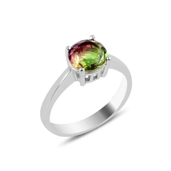 

Silver 925 Sterling Multicolor Zircon Engagement Ring