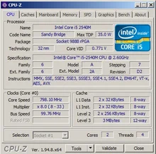 CPU Processor Intel-Core I5 2540m SR044 G2/rpga988b Quad-Thread 3M Ghz 35W