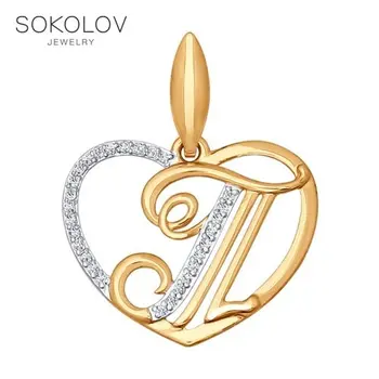 

Pendant letter "T" SOKOLOV gold fashion jewelry 585 women's male, pendants for neck women