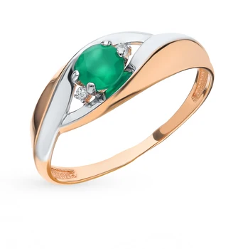 

Gold ring with cubic zirconia and agate sunlight sample 585