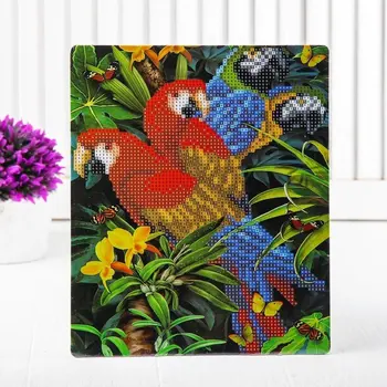 

Diamond embroidery with partial filling "parrots" with stand
