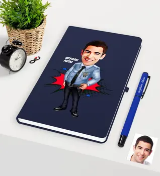 

Personalized Mr Polis Caricature Of Navy Blue Notebook Pen set-1