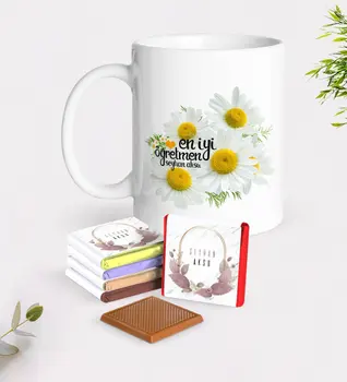 

Personalized Daisy Themed Best Teacher White Mug and Chocolate Gift Seti-12