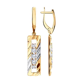 

Sokolov drop earrings with stones in gold with cubic zirconia, fashion jewelry, 585, women's male, long earrings