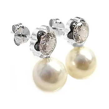 

Sterling silver earrings 925m 16mm. Pearl AAA cubic zirconia chatón flower [AB6130]