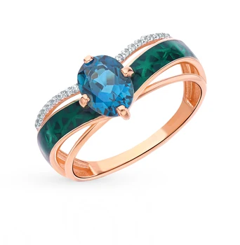 

Gold ring with topaz, cubic zirconia and enamel sunlight sample 585
