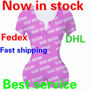 

PLUS XXXL Women's Sexy Deep V Bodysuit Jumpsuit Cute Print Short Long Sleeve Button Down Scoop Neck Tops Tracksuit
