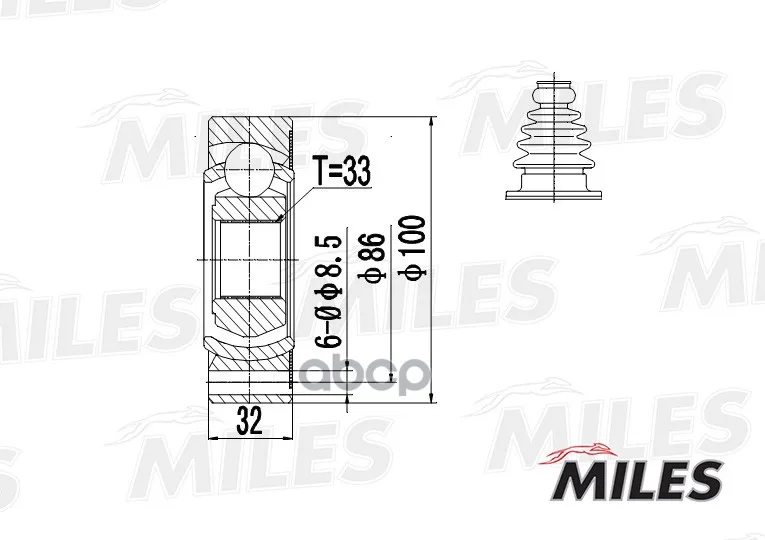 Шрус Audi 90/100/A4 I 1.8-2.4 83-91 Внутр. Miles Ga10002 Miles арт. GA10002