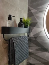 Black Bathroom Shelves Rack Towel-Bar Wall-Shelf Shower-Storage Kitchen Aluminum Space