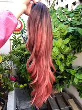 Wigs Hair-Wig Synthetic-Hair Middle-Part Wavy Pink Natural Long Ombre Women Heat-Resistant