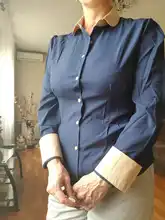 Casual Shirt Blouse Tops Button Patchwork Blusas Long-Sleeve Lapel Office Autumn Plus-Size