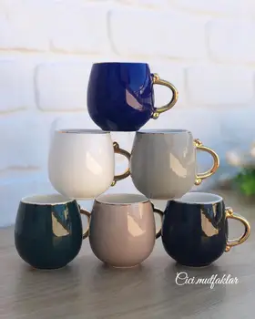 

12 Pieces Turkish Coffee Cups Espresso Porcelain Demitasse Cup Saucer White Cups (Gold) Vintage Arabic Gift Set