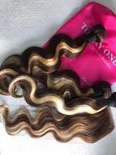 Destacar de la onda del cuerpo de mechones con cierre P4/27 Ombre 30 pulgadas de la onda del cuerpo 3 4 mechones con HD de cierre de encaje marrón extensiones de cabello humano mechones