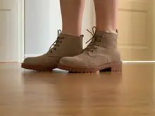 Shoes Platform Snow-Boots Lace-Up Beautoday Genuine-Leather Women Round-Toe Winter Ladies