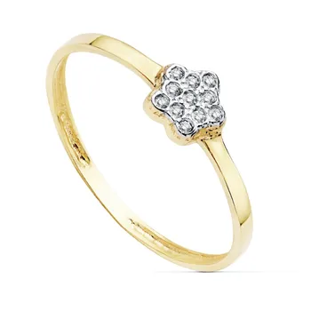

18k solid gold ring bicolor flower center zircons 5mm. [AC0171]