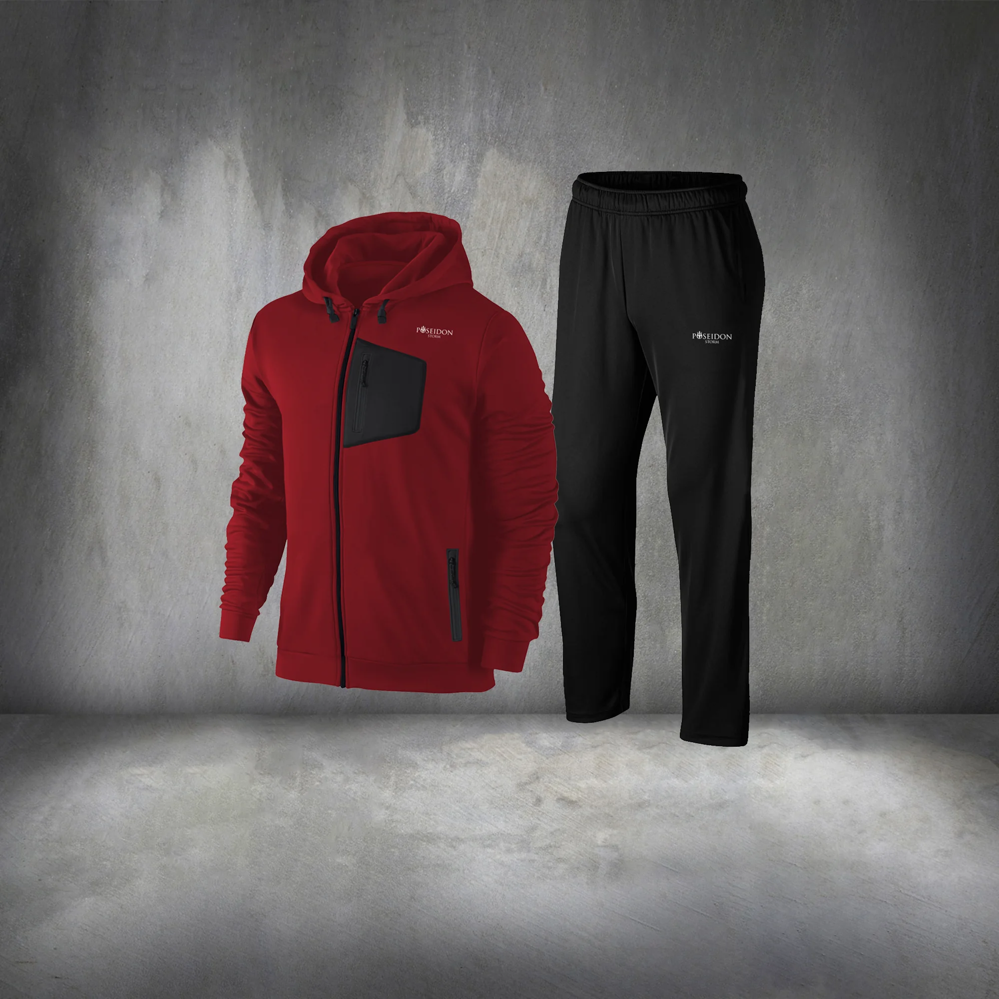 남성 버건디 인터록 패브릭 의류 지퍼 캐주얼 러닝 정장 S-3XL 