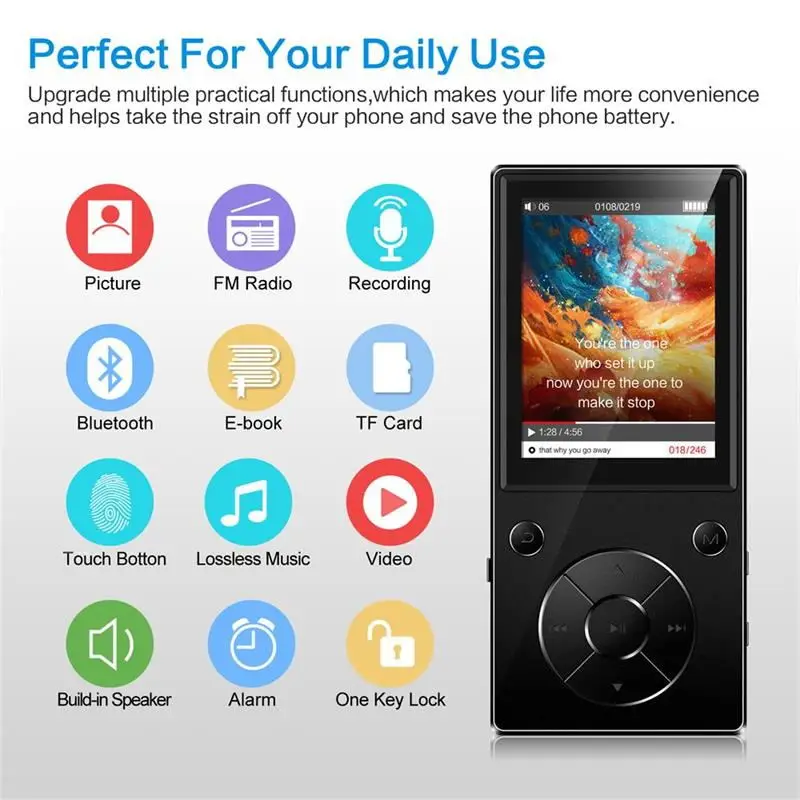 Новое поступление Bluetooth MP3 плеер 2 4 дюйма большой экран HD 8 ГБ/16 ГБ HIFI музыкальный