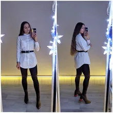 White Blouse Button-Shirt Tunics Cotton Long-Tops Plus-Size Feminine