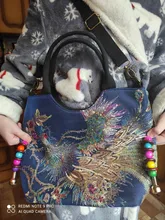 Bolso de hombro de estilo étnico bohemio para mujer, bandolera Retro de gran capacidad, Bordado hecho a mano, Pavo Real