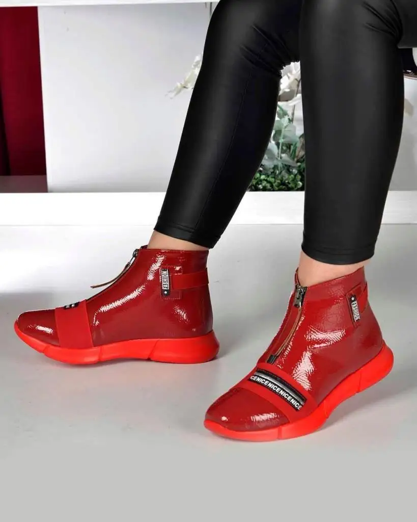 

Mosimoso Women's Ankle Height Boot Nice Fashion Red Patent Leather Poly Sole Women's Boots