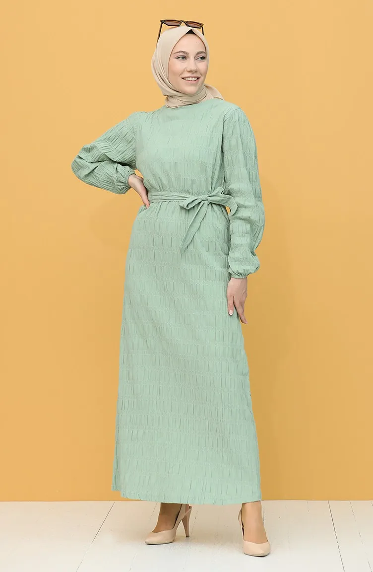 Vestido com cinto muçulmano moda casual à