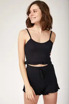 

Happiness ist. Women's Shoulder Ruffle Detail Knitted Pajamas Set LP00017