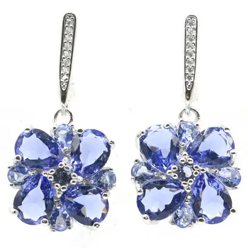 

34x17mm Beautiful New Stone Iolite White Cubic Zirconia Gift For Ladies Silver Earrings
