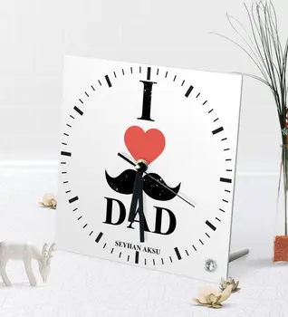 

Personalized Love Papa Desktop Square Glass Clock