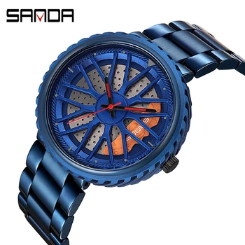 

SANDA New Watch Luxury Stainless Steel Band Men's Watches Simple Waterproof Quartz Wristwatch Fashion Casual Hollow Sport Watch