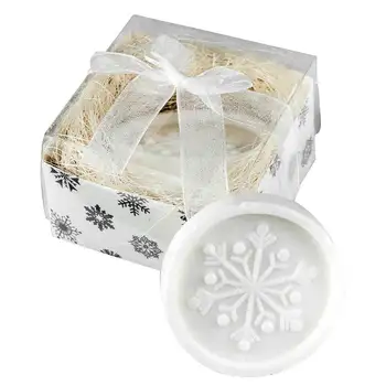 

Lot 50 PCs scented Soap Snowflake in cardboard Box with Loop. Company gift Christmas Christmas Details