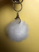 LLavero de piel falsa de 8cm para automóvil, llavero para automóvil con pompón, cadenas de color plateado, pompones, imitación de piel de zorro y conejo, 1 Uds.