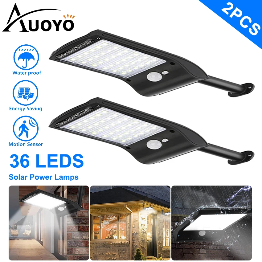 

Auoyo 36 LED Solar Lights Outdoor Lighting Wireless Solar Motion Sensor Lights with Rotatable Mounting Pole IP67 Waterproof