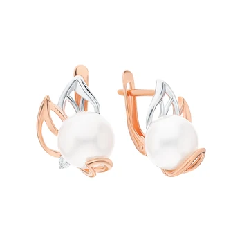 

Gold earrings with cubic zirconia and pearls cultured sunlight sample 585