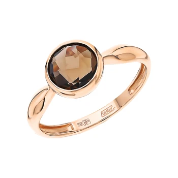 

Gold ring with quartz smoky sunlight sample 585
