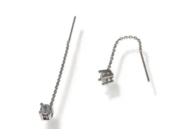 

Long silver earrings with chain & cubic zirconia without closure