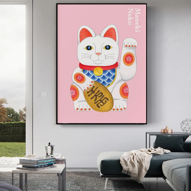 Japanese Style Lucky Cat Poster And Print Cute Animal Art Canvas Painting  Modern Wall Art Pictures