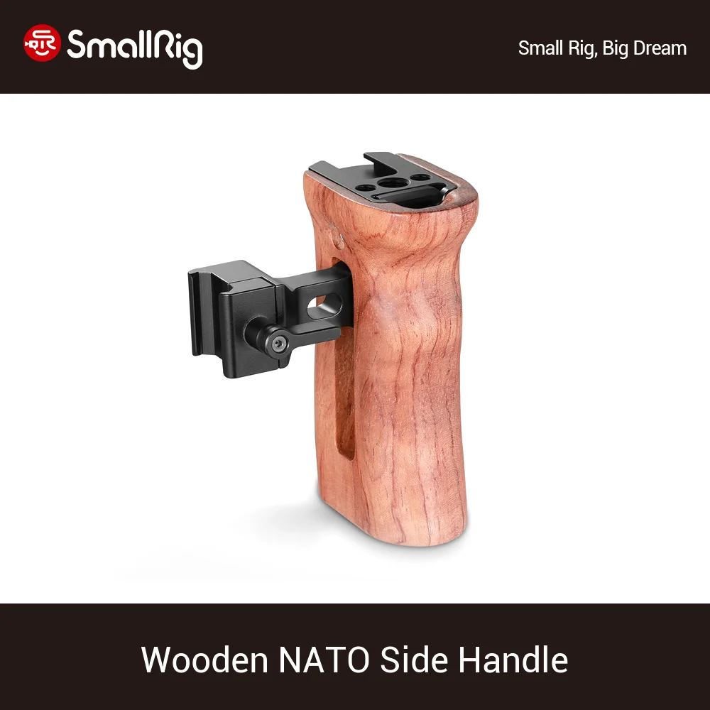 

SmallRig Wooden Nato Hand Grip Side Handle For Universal Camera Cage Featuring Nato Rail On The Side DSLR Cage Handgrip -2187