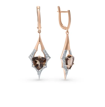 

Gold earrings with раухтопазами and cubic zirconia sunlight sample 585