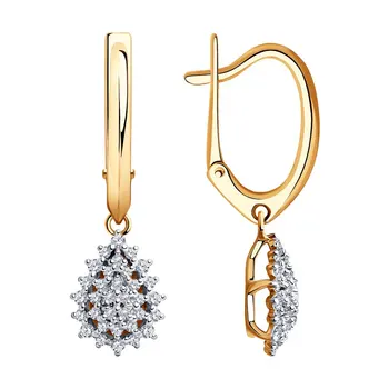 

Sokolov gold drop earrings with stones with diamonds, fashion jewelry, 585, women's male, long earrings