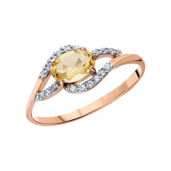 

Gold ring with cubic zirconia and citrine sunlight sample 585 test